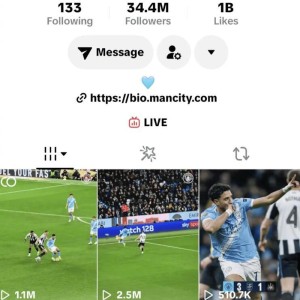 曼城TikTok点赞破10亿创俱乐部纪录|官方|账号_新浪体育_新浪新闻